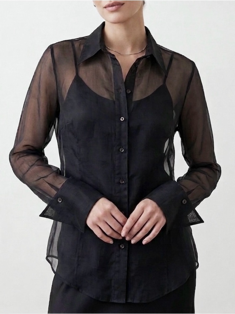 Vintage Gianfranco
Ferre GF FERRE Black
Sheer Organza Wide Cuff Blouse S
